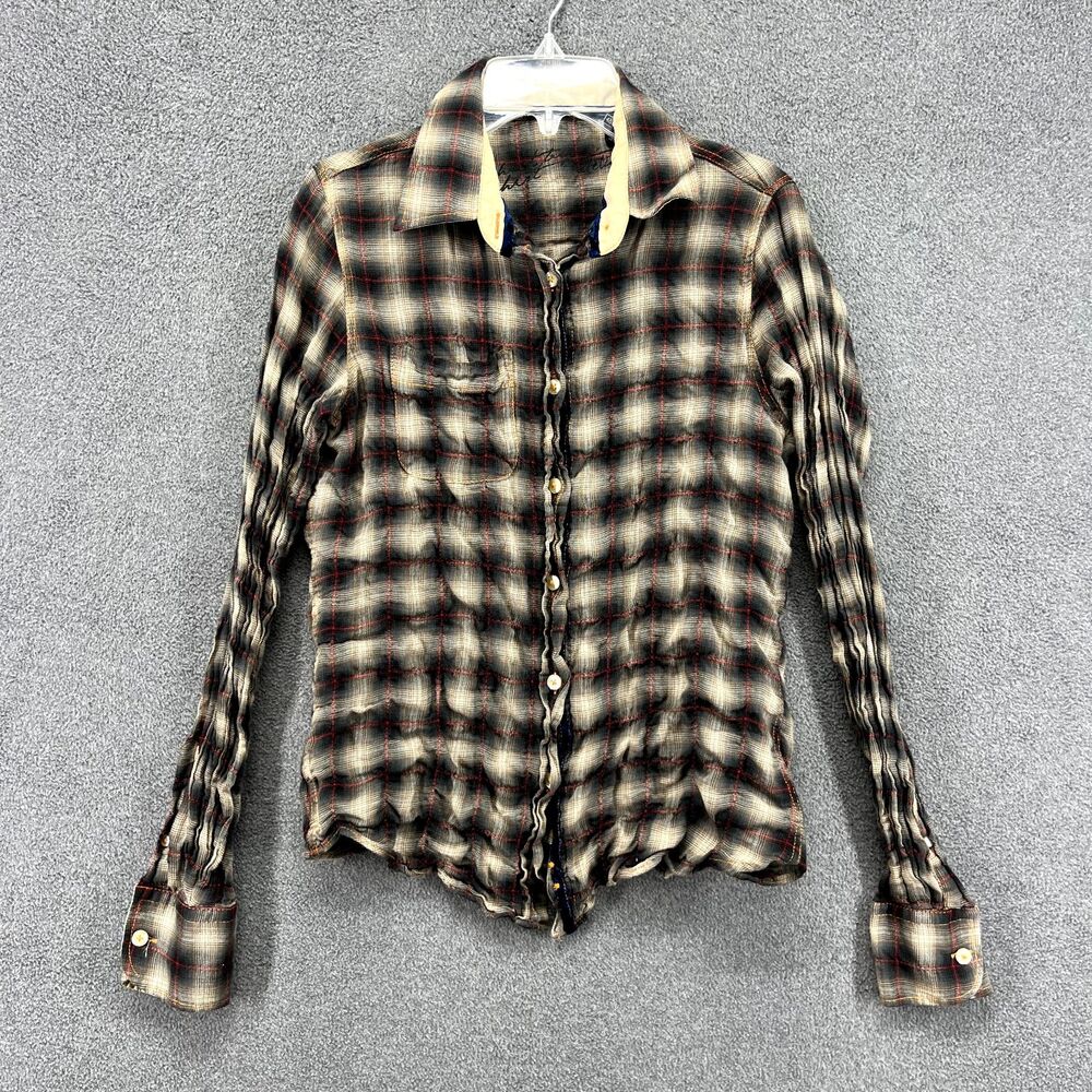 Shirt‎ by Shirt Atelier Shirt Medium Plaid Crinkle Knit Button Front Top western